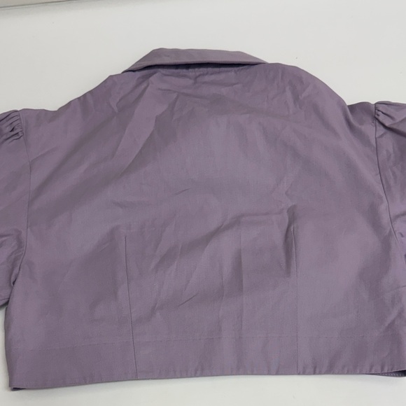 NWT Zara Lilac Cropped Button-Down Puff Sleeve Shirt - Picture 6 of 6